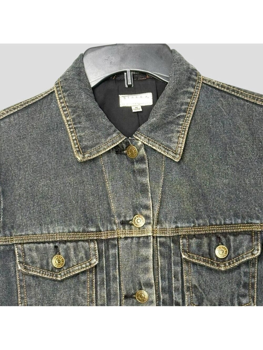 90s Gray Denim Jacket M Lace Up Corset Back Whimsigoth Grunge Steampunk Y2K - Picture 8 of 13